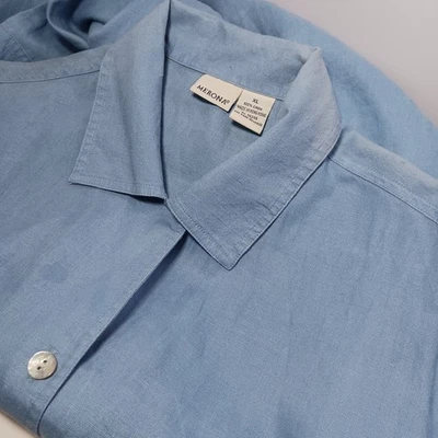 Vtg Merona 100% Linen Button Up Long Sleeve Casual Shirt Mens Sz XL Solid Blue - Image 1 of 4