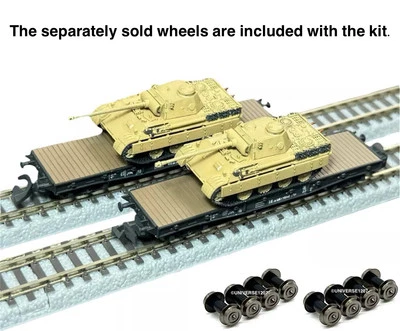Z Scale WW2 German Army Railway Typ SSyl 2 Flat Cars w/Panther D Tanks Load Kit - Image 1 of 4