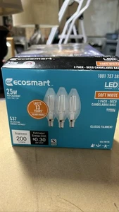 EcoSmart 25W Dimmable LED Soft White Deco Candelabra Base B11 3-Pack d1 bv - Picture 1 of 1