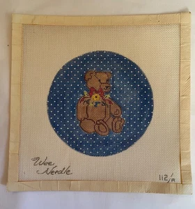 WEE NEEDLE Christmas Bear Hand-Painted Needlepoint Canvas, 5.25” circle - Picture 1 of 3