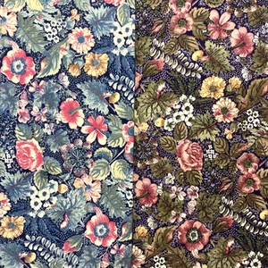 2.25 Yds VTG 2 - Piece Green & Aqua Floral Fabric - Joan Kessler Concord 44" w - Picture 1 of 4