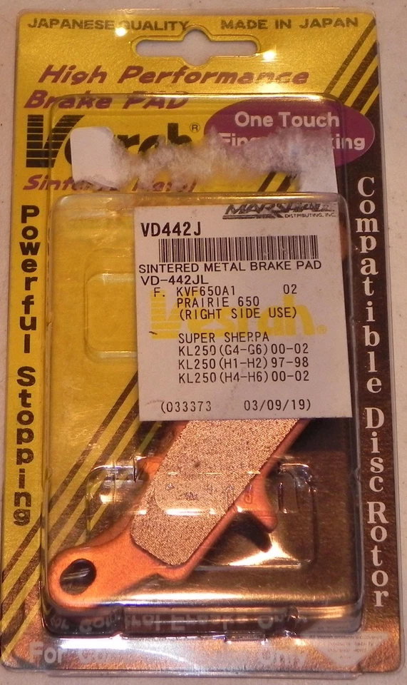 Pastillas de freno delanteras de metal sinterizado Vesrah para Kawasaki KL250 KSF450 KVF650 KSV700 Foto 1 de 1