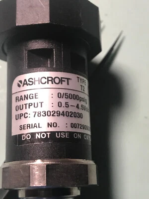 Ashcroft T2 Pressure Transducer 0/5000psig 1/4NPT Output 0.5-4.5Vdc Input 5Vdc - Image 1 of 4
