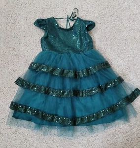 Emerald Green Girls Christmas Holiday Formal Sequin Sparkle Tiered Dress XXL 7/8 - Picture 1 of 2