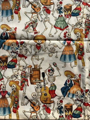 Vintage Day of the Dead  Fiesta de los Muertos 45 x 74  Cotton Fabric 2002 - Image 1 of 4