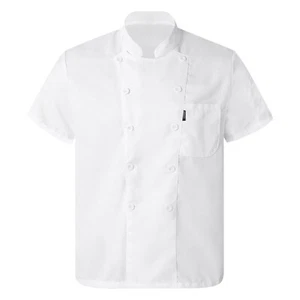 Unisex Short Sleeve Chef Coat Jacket Kitchen Restaurant Hotel Cook Work Uniform - Picture 1 of 42