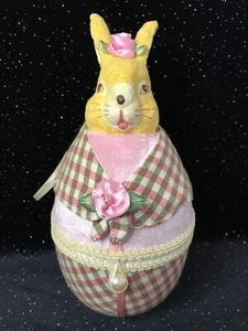 Timeless Treasures Easter Egg Gingham Green/Pink Bunny Trinket Box - Picture 1 of 6