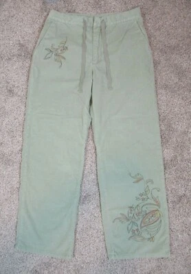 Cherokee Bland Women 2291 Stretch Soft Boot Green Corduroy Pants Sz 8 Embroidery - Image 1 of 4