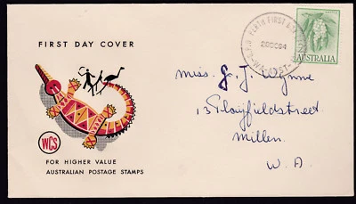 1964 Australia 2'3 White Wattle Flower PERTH FDC Generic WCS Crocodile Cachet - Image 1 of 2