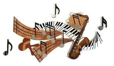Stunning 4pc Music Notes Sculpture, Unique Piano Sax Wood & Mirror wall art   - Image 1 of 4