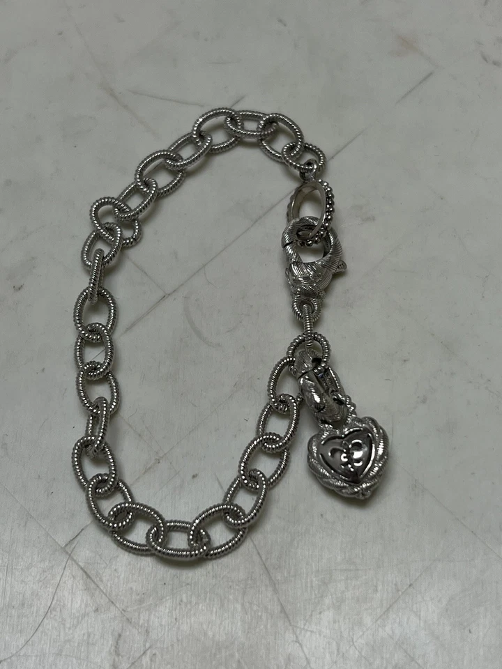 Judith Ripka Heart Cz Stone Sterling Silver Bracelet Rare Vtg 7.5” 17G L@@K - Image 1 of 4