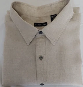 STRUCTURE Men Casual Shirt Ligth Beige Size XL Linen 100% Long Sleeves - Picture 1 of 10