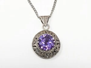 Vtg Pink Purple Color Change Sapphire & Sterling Mexico Pendant & Necklace - Picture 1 of 7