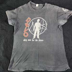 1979 Devo Concert Tour T Shirt Faded Black Sz LG Distressed - 80s New Wave  - Picture 1 of 10