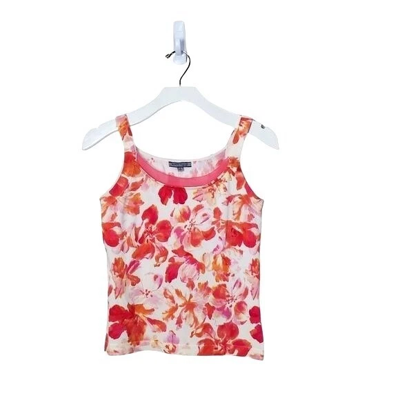 Blusa para mujer ANNE KLEIN pequeña mezcla de seda sin mangas floral tejida acanalada elástica Foto 1 de 4