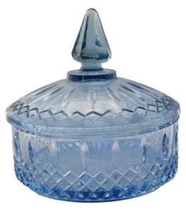 Indiana Glass Blue Pastel #4904 PRINCESS CANDY BOX & COVER 6" T Bonbonniere Dish - Picture 1 of 17