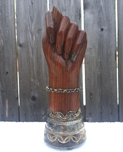 Large Gerson Bahia Wood & Silver Plated Mano Fico Figas Fig Hand Statue 8.5" H - Picture 1 of 12