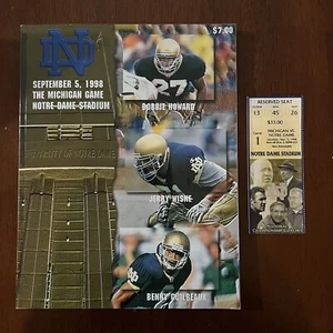 Tom Brady 1st Start Michigan vs Notre Dame Ticket Stub Program Newspaper 9/5/98 - Picture 1 of 12