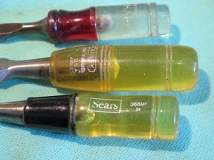 3 vintage USA wood chisels SEARS 1" STANLEY 3/4" HAPPY HOME 1/2" woodworking - Picture 1 of 9