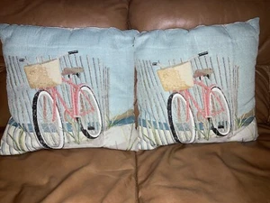 Throw Pillows Better Homes and Gardens 18 x 18 Nantucket, Bike Beach  (2) Pillow - Picture 1 of 4