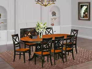 9pc Dining Set, Plainville oval double pedestal table + 8 chairs black & cherry - Picture 1 of 12