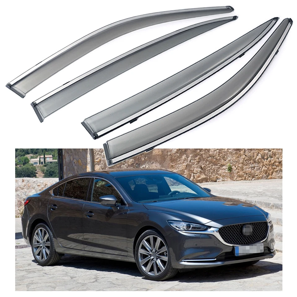 4x Car Window Visor Vent Deflector Sun/Rain Guards for Mazda 6 Sedan 2014-2021 - Image 1 of 4