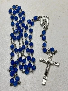 Vintage Rosary Blue Plastic Faceted 1/4" Beads 20" Length Religious - Picture 1 of 5