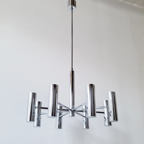 Ceiling Chandelier Vintage 1970 Honsel Lights Space Age Chrome 70s 70's Cover