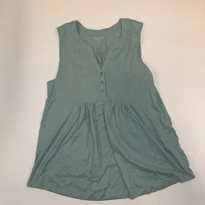 Coldwater Creek Blouse Top Women's Medium Green Pintuck Sleeveless V-Neck Button - Picture 1 of 6
