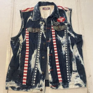 Men’s XL Vintage & Denim Dark Blue Acid Wash American Flag USA Denim Button Best - Picture 1 of 19