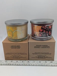 2 Avon Candles 3 Wick 11 Oz , 'Luscious Lemon' & 'Mandarin Cranberry' NIB - Picture 1 of 2