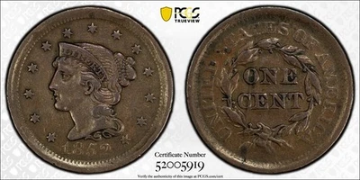 1852 Braided Hair Large Cent - PCGS XF40 - AWESOME COIN - Image 1 of 2