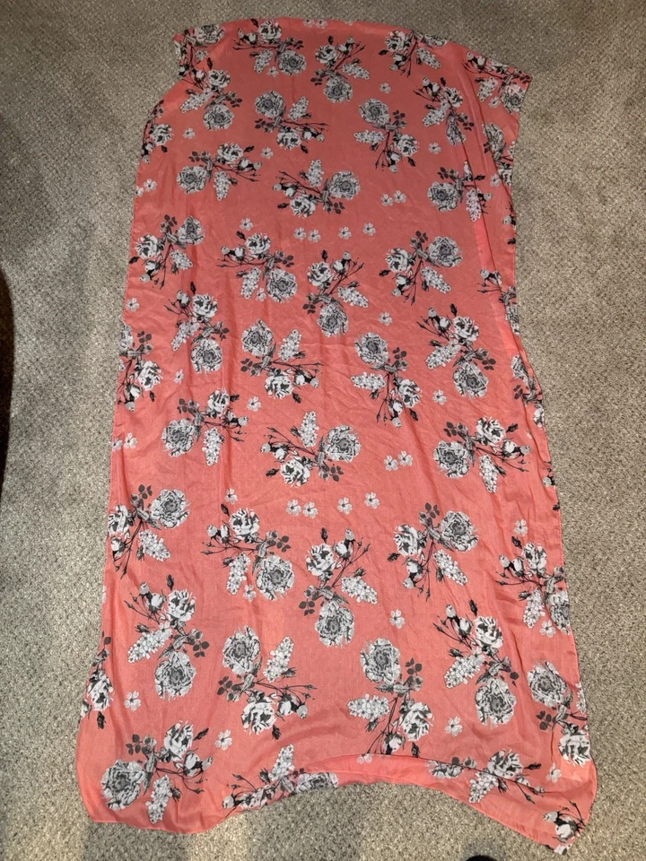 Floral Watercolor Scarf Wrap Sheer Rectangle Shawl  Coral Peach w Gray Accents - Image 1 of 4