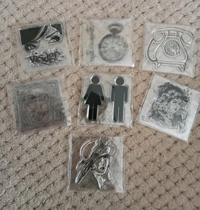 Bundle Of small clear acrylic stamps girl woman face telephone male female clock - Picture 1 of 5