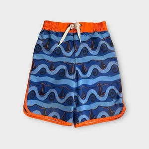 Hanna Andersson Sailboat Wave Pattern Blue & Orange Swim Trunks - Picture 1 of 4
