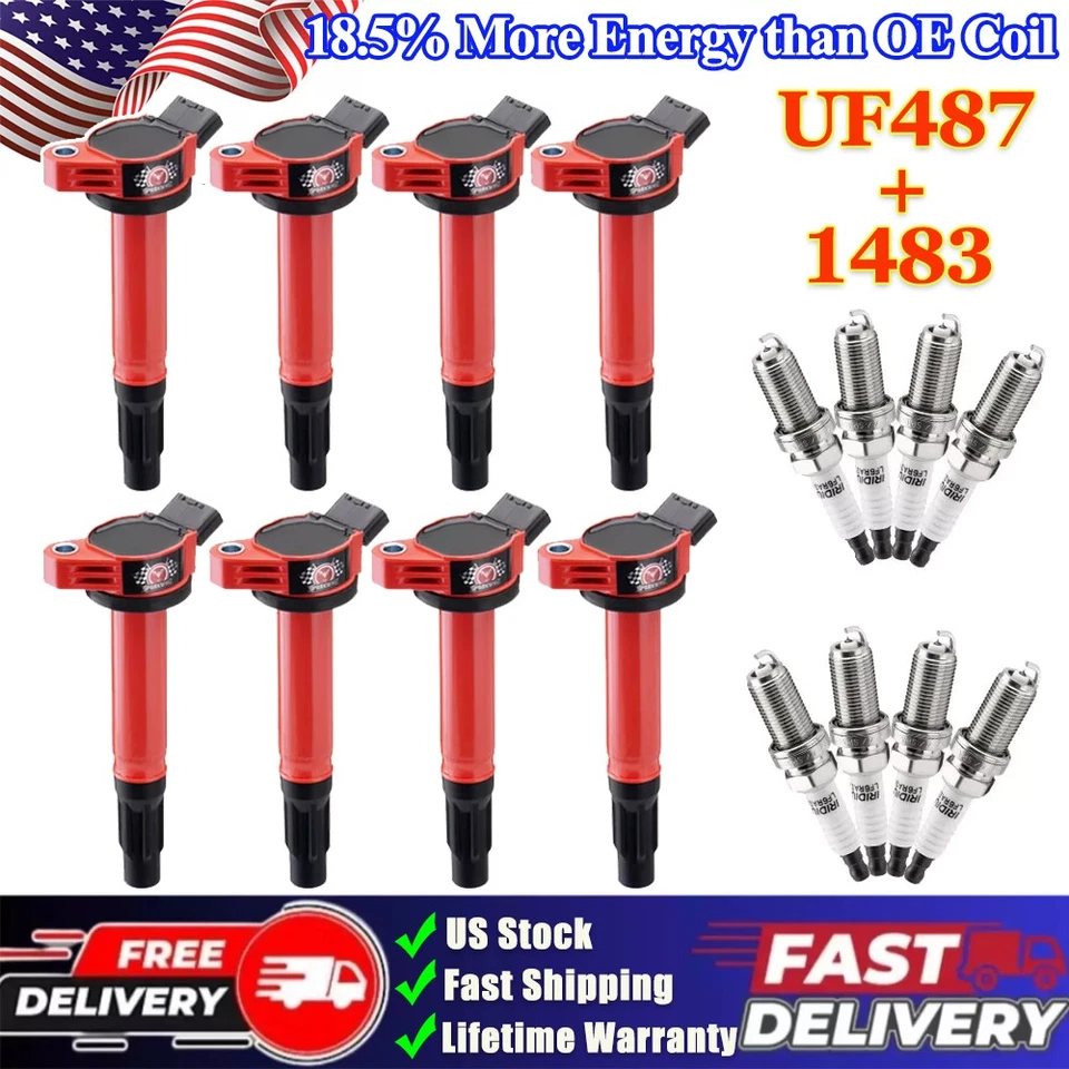 8 шт катушка зажигания + 8 шт свеча зажигания для 2007-2019 Toyota Tundra Lexus LS460 V8 - Изображение 1 из 4