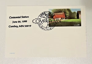 COMFREY MN Centennial Station 1989 - 1999 20 Cent Postcard New USPS 1995 - Picture 1 of 2