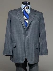 J. Press Pressidental Wool Gray Royal Blue Stripe 3/2 Flat Front Suit 44 R - Picture 1 of 13