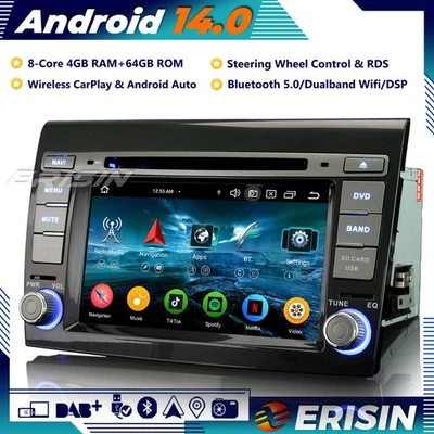 64GB DAB+Android 14 Autoradio GPS Navi CarPlay DSP OBD2 Wifi SWC per Fiat Bravo - Immagine 1 di 4