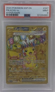 2024 POKEMON SSP EN SURGING SPARKS HYPER RARE #247 PIKACHU EX PSA 9 MINT - Picture 1 of 2