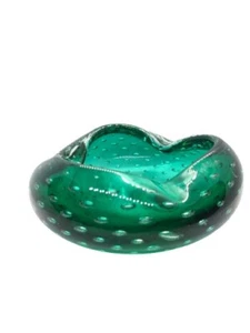 Vetro artistico soffiato a mano VERDE SMERALDO stile Murano 4” con bullicante  - Foto 1 di 7