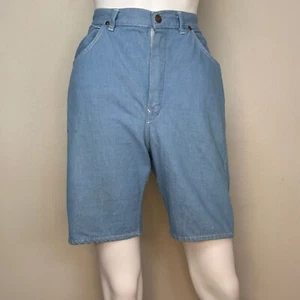 Vintage 1950s 1960s Light Blue Denim Shorts 27" Waist High Rise 50s 60s - Picture 1 of 19