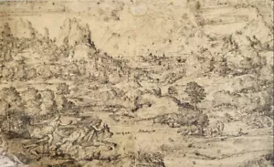 Antiker Meisterdruck LANDSCHAFT-BERG Tizian/Tiziano Vecellio 8,5" x 14" - Bild 1 von 3