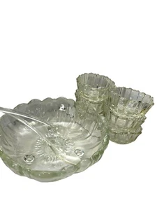 Indiana Glass Sunflower Fruit Harvest Footed Serving Bowl With 6 Serving Bowls - Picture 1 of 11