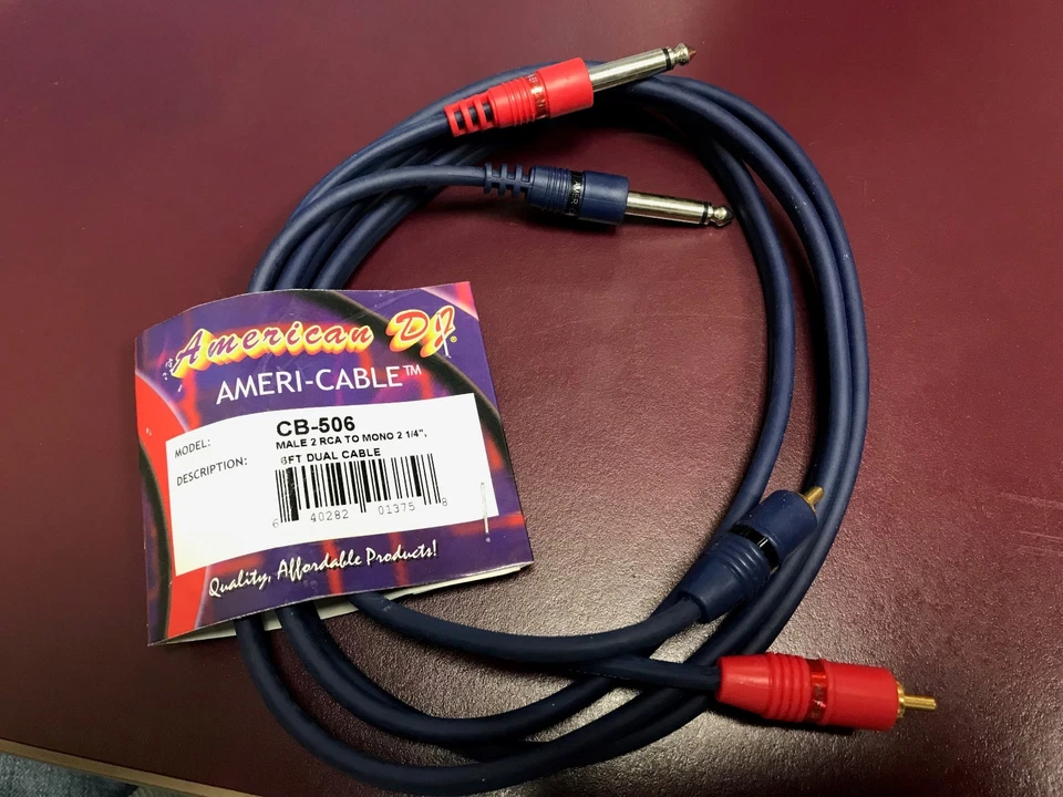 Ameri-Cable 6ft dual cable CB-506 2 male RCA to 2 Male 1/4 cable NEW American DJ - Image 1 of 1