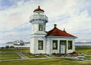 Mukilteo Point Leuchtturm, Puget Sound Washington. Gerald Hill Aquarelldrucke - Bild 1 von 2