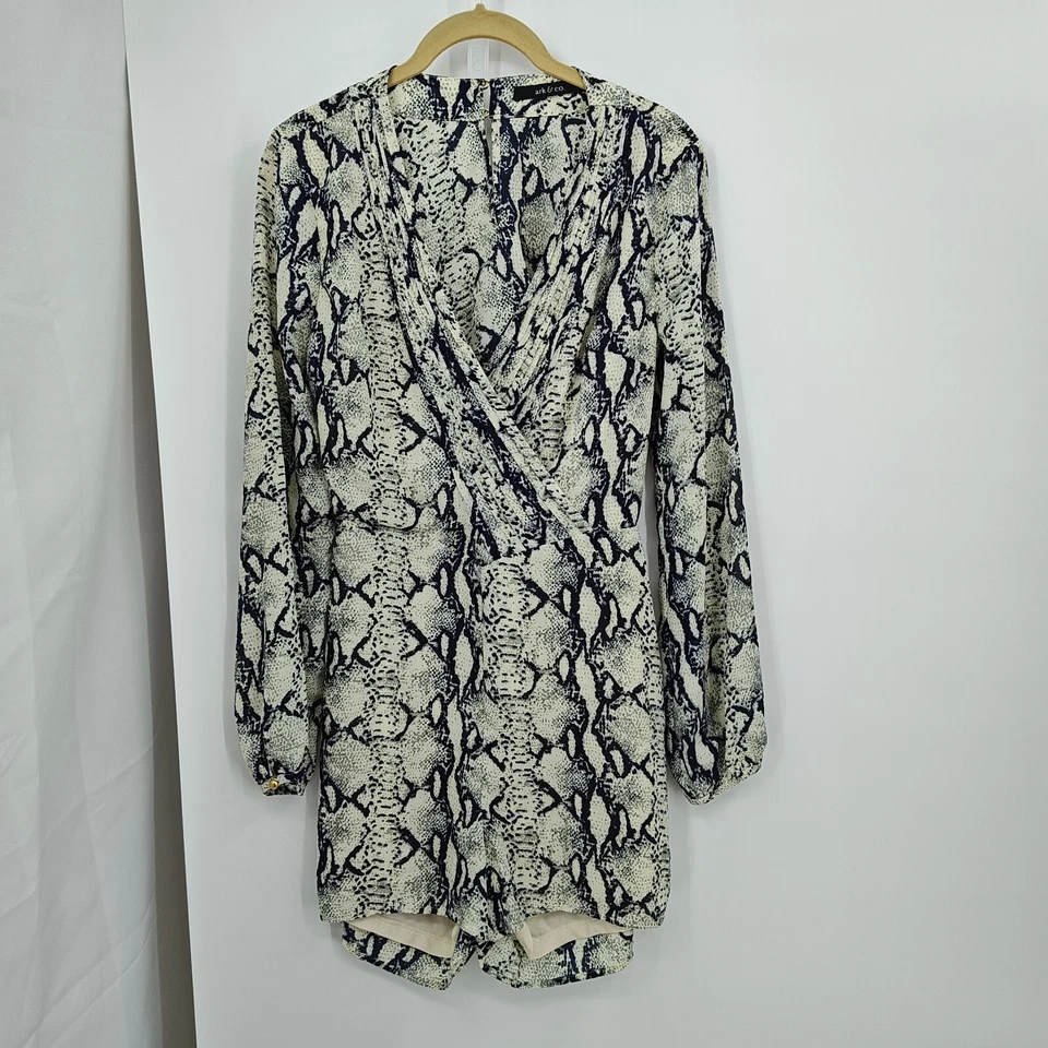 Комбинезон Ark & Co размер средний синий цвета слоновой кости змеиная кожа вырез сзади с длинным рукавом - Изображение 1 из 4