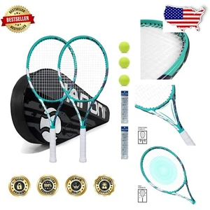 Lightweight 27" Tennis Rackets - 2 Player Set with Grips & Vibration Dampers - Picture 1 of 8