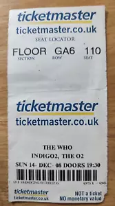 The WHO Rare FAN CLUB Gig Show Stub Voucher London O2 Indigo2 14 December 2008 - Bild 1 von 2