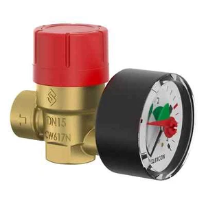 3 BAR SAFETY PRESSURE RELIEF VALVE - 1/2" FEMALE WITH PRESSURE GAUGE FLAMCO - Picture 1 of 4